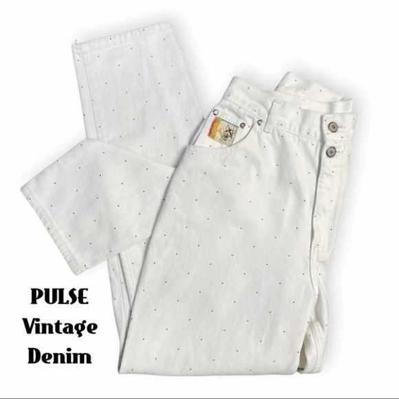 Pulse Rodeo White  Polka Dot High Waisted Jeans - Picture 1 of 10